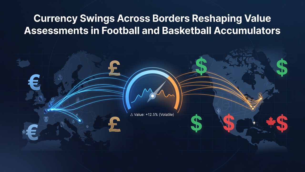 International bettors reviewing accumulator tickets with live currency conversion rates displayed on mobile screens