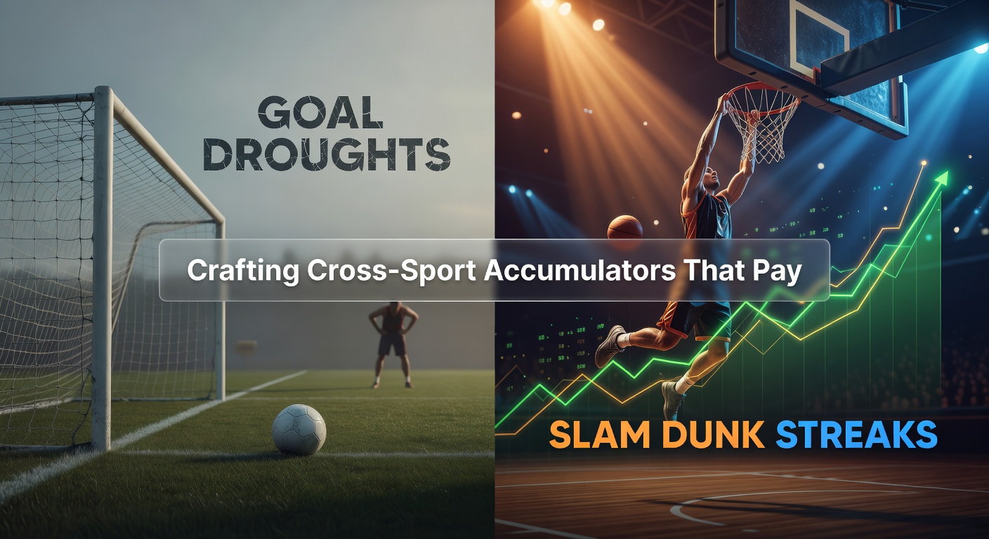 Graphic illustrating cross-sport accumulator bets connecting soccer goal droughts with basketball scoring streaks
