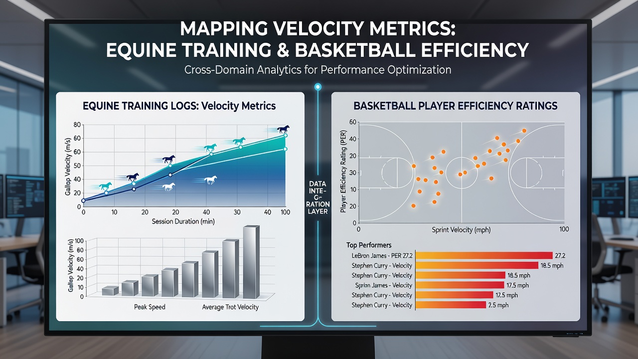 Data visualization overlaying horse velocity trends with basketball efficiency metrics for accumulator optimization