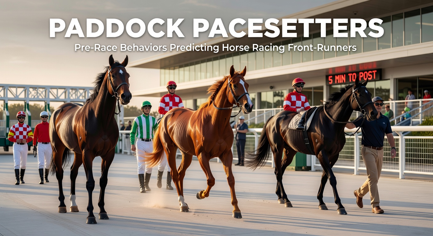 Horses parading in the paddock before a major race, showcasing alert postures and confident strides