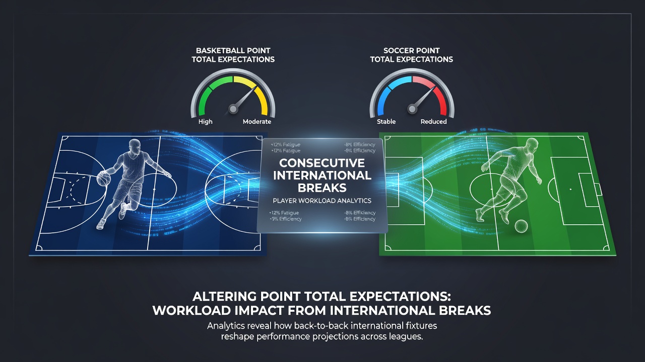 Analytics dashboard showing player workload data during international breaks for basketball and soccer players
