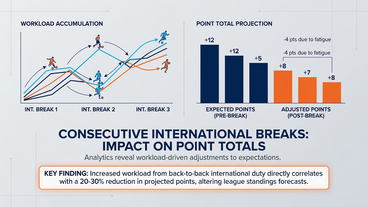 Side-by-side graphs comparing point totals before and after international breaks in soccer and basketball