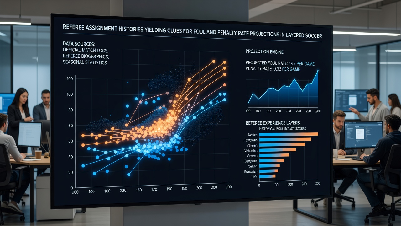 Data charts showing foul and penalty projections based on referee histories in soccer and basketball